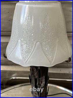 Art Déco Lampe Veilleuse Ancienne Fer Forgé Martelé Obus Globe Verre