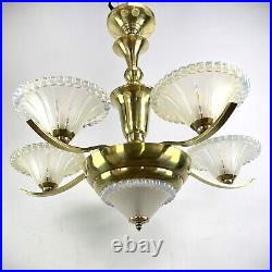 Art Déco Lampe à Suspension De Petitot Verres EZAN Lustre, 1930er