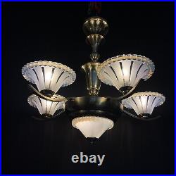 Art Déco Lampe à Suspension De Petitot Verres EZAN Lustre, 1930er