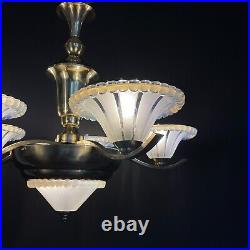 Art Déco Lampe à Suspension De Petitot Verres EZAN Lustre, 1930er