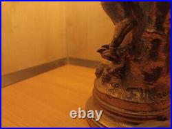 Art Deco Lampe de table bronze signé MOREAU coupelle EZAN opalescente
