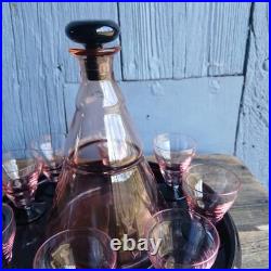 Art Deco Liqueur Set Pink Purple Service à Liqueur Art Deco Rare Rose Violet