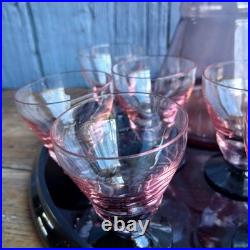 Art Deco Liqueur Set Pink Purple Service à Liqueur Art Deco Rare Rose Violet