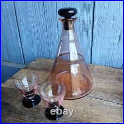 Art Deco Liqueur Set Pink Purple Service à Liqueur Art Deco Rare Rose Violet
