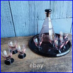 Art Deco Liqueur Set Pink Purple Service à Liqueur Art Deco Rare Rose Violet