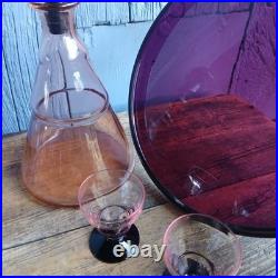 Art Deco Liqueur Set Pink Purple Service à Liqueur Art Deco Rare Rose Violet