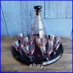 Art Deco Liqueur Set Pink Purple Service à Liqueur Art Deco Rare Rose Violet