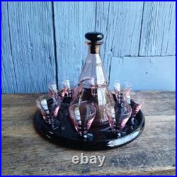 Art Deco Liqueur Set Pink Purple Service à Liqueur Art Deco Rare Rose Violet