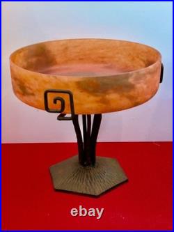 Art Déco PTE de VERRE et fer forgé, Signé Lorrain piètement DLG de Majorelle