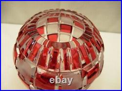 Art Déco Rouge Sur Cristal Lourd Coupe Vase en Verre Vintage Givré Carré Design