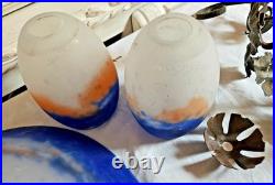 Art Deco Suspension Avec Tulipes En Verre Signe Gv Croismare Muller A Restaurer