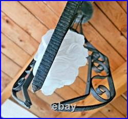 Art Deco Suspension Fer Forge Tulipe Flamme Verre Moule A Electrifier
