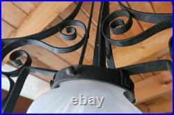 Art Deco Suspension Fer Forge Tulipe Flamme Verre Moule A Electrifier