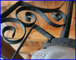 Art Deco Suspension Fer Forge Tulipe Flamme Verre Moule A Electrifier