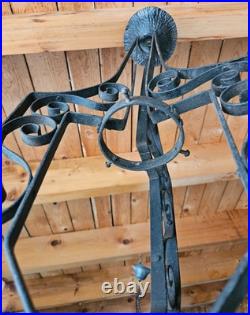 Art Deco Suspension Fer Forge Tulipe Flamme Verre Moule A Electrifier