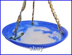 Art Deco Suspension Vasque Pate De Verre Bleue Lavande Signee Noverdy France