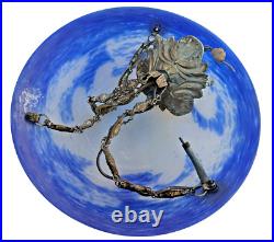 Art Deco Suspension Vasque Pate De Verre Bleue Lavande Signee Noverdy France