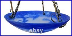 Art Deco Suspension Vasque Pate De Verre Bleue Lavande Signee Noverdy France