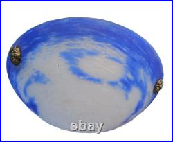 Art Deco Suspension Vasque Pate De Verre Bleue Lavande Signee Noverdy France