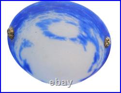 Art Deco Suspension Vasque Pate De Verre Bleue Lavande Signee Noverdy France