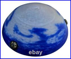 Art Deco Suspension Vasque Pate De Verre Bleue Lavande Signee Noverdy France