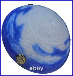 Art Deco Suspension Vasque Pate De Verre Bleue Lavande Signee Noverdy France