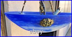 Art Deco Suspension Vasque Pate De Verre Bleue Lavande Signee Noverdy France