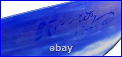 Art Deco Suspension Vasque Pate De Verre Bleue Lavande Signee Noverdy France