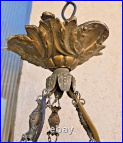 Art Deco Suspension Vasque Pate De Verre Bleue Lavande Signee Noverdy France