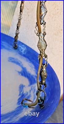 Art Deco Suspension Vasque Pate De Verre Bleue Lavande Signee Noverdy France