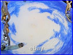Art Deco Suspension Vasque Pate De Verre Bleue Lavande Signee Noverdy France