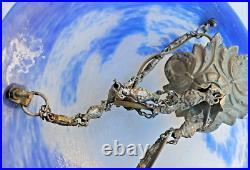 Art Deco Suspension Vasque Pate De Verre Bleue Lavande Signee Noverdy France