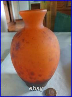 Art Deco Vase En Pate De Verre Orange Signé Lorrain Parfait Etat