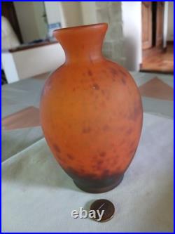 Art Deco Vase En Pate De Verre Orange Signé Lorrain Parfait Etat