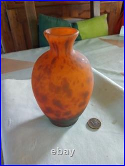 Art Deco Vase En Pate De Verre Orange Signé Lorrain Parfait Etat