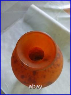 Art Deco Vase En Pate De Verre Orange Signé Lorrain Parfait Etat