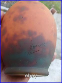 Art Deco Vase En Pate De Verre Orange Signé Lorrain Parfait Etat