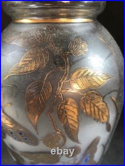 Art Deco Vase Signed ADAT -Master Glassmaker Frosted Glass Gold Butterflies