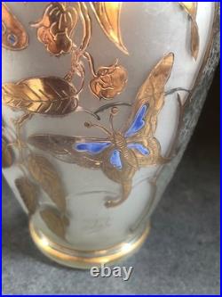 Art Deco Vase Signed ADAT -Master Glassmaker Frosted Glass Gold Butterflies