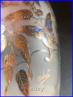 Art Deco Vase Signed ADAT -Master Glassmaker Frosted Glass Gold Butterflies