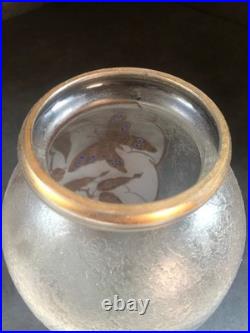 Art Deco Vase Signed ADAT -Master Glassmaker Frosted Glass Gold Butterflies