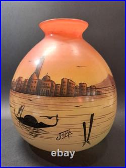 Art Nouveau/Art Déco Beau vase peint polychrome signé JOMA vers 1920