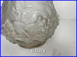 Art déco, grand vase verre pressé vignes Etaleune vers 1930