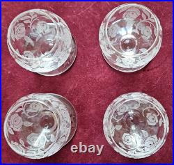 BACCARAT Fontenay 4 verres art déco à liqueur / saké Cristal gravé de roses