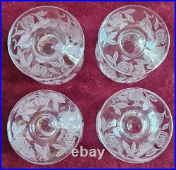 BACCARAT Fontenay 4 verres art déco à liqueur / saké Cristal gravé de roses BACCARAT Fontenay 4 verres art déco à liqueur / saké Cristal gravé de roses