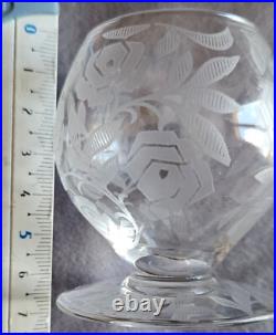 BACCARAT Fontenay 4 verres art déco à liqueur / saké Cristal gravé de roses