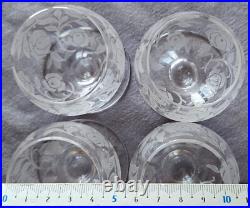 BACCARAT Fontenay 4 verres art déco à liqueur / saké Cristal gravé de roses