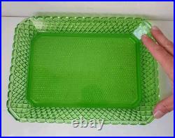 Bayel plat assiette pointe diamant ouraline verre vert ancien art deco nouveau