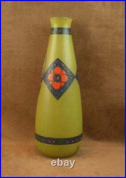 Beau Vase Art Deco En Verre Emaillé Signé Leune