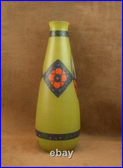 Beau Vase Art Deco En Verre Emaillé Signé Leune
